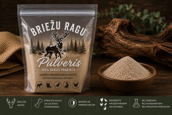 Briežu ragu pulveris kaķiem un suņiem, citiem dzīvniekiem , kas bagāts ar olbaltumvielām, vitamīniem un minerālvielām 200 gr.
