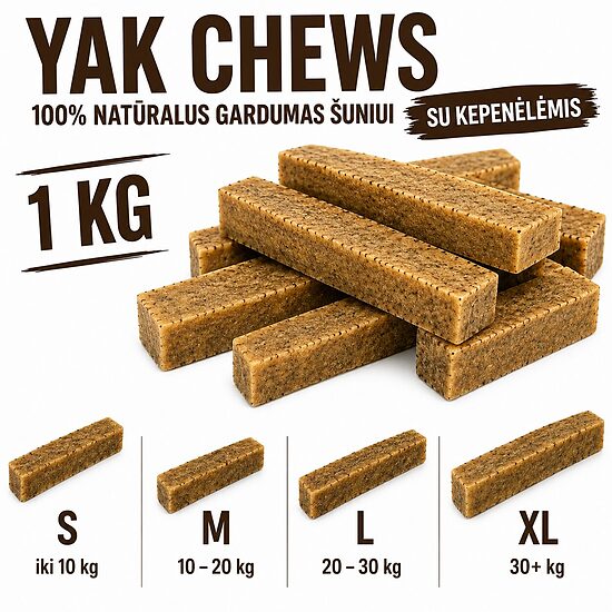 Yak Cheese Dog Chews-Jak siera košļājamais sunim  (1 KG ) AR AKNĀM | 100% dabīgs gardums